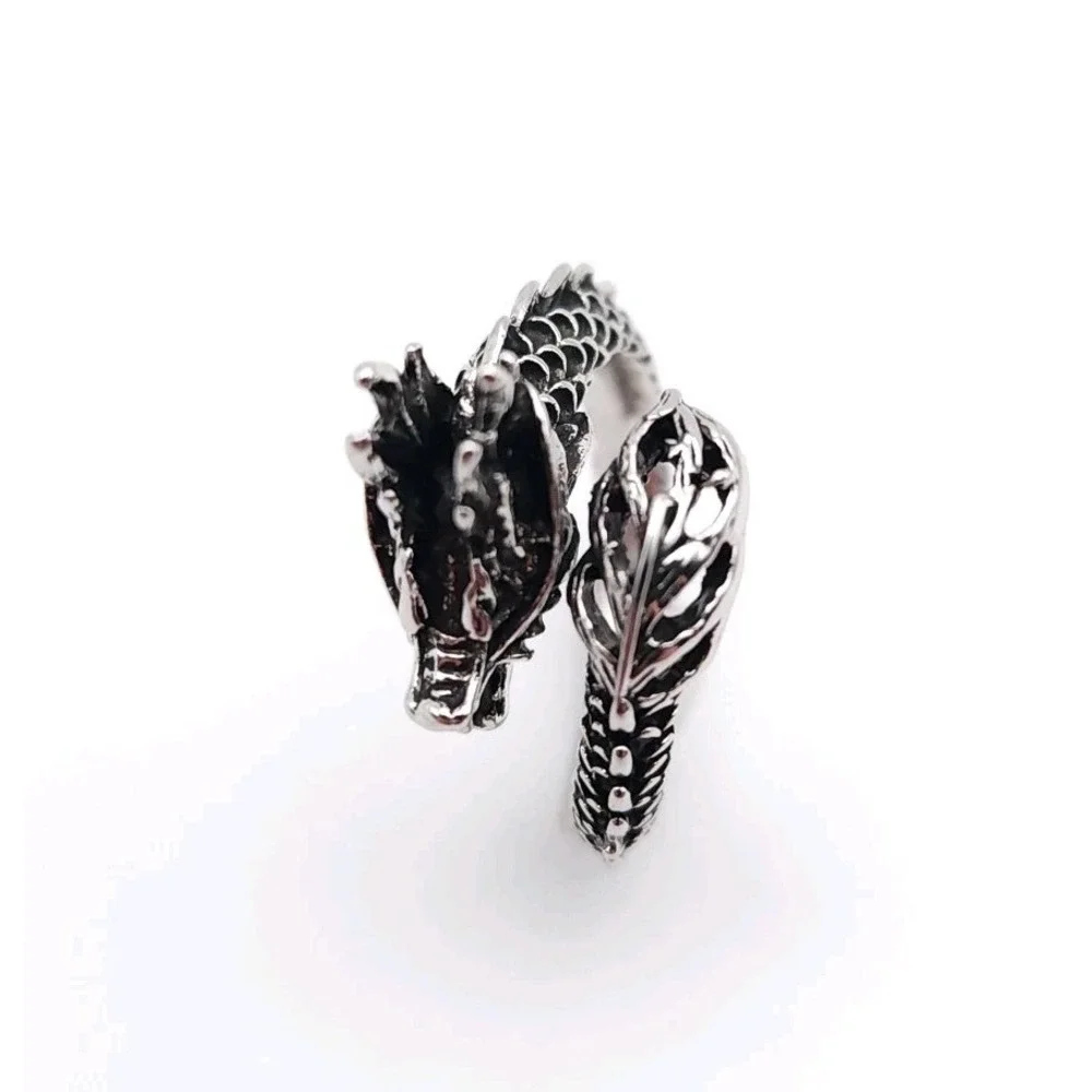 Dragon Head Ring Silver Plated Adjustable‎ Gothic Fantasy Artistic Jewelry